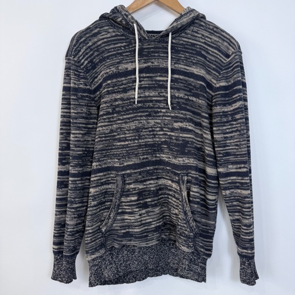 On the Byas Pullover Hoodie Sweater Mens Small Midnight Blue Tan Kangaroo Pocket - Picture 1 of 7